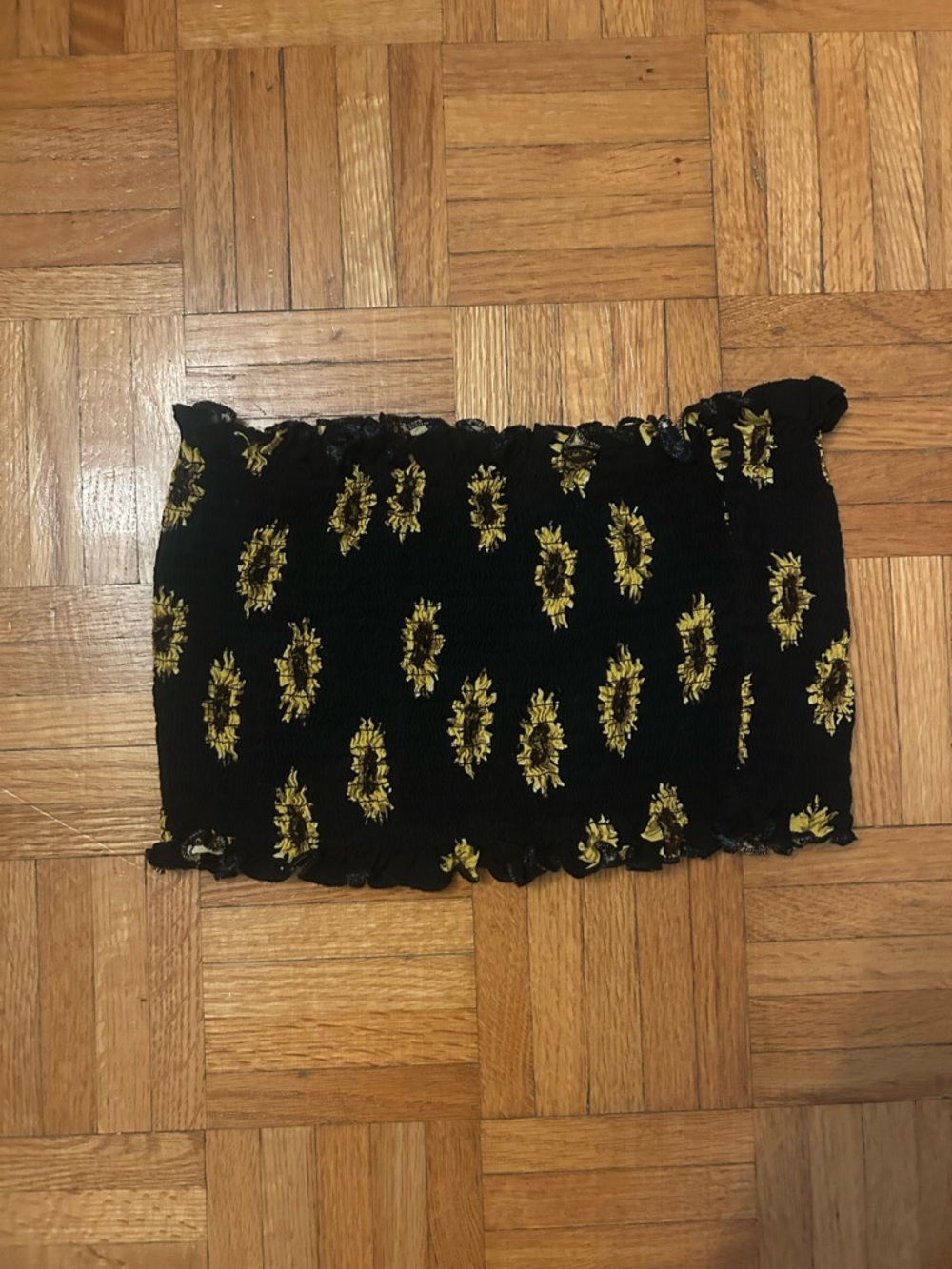 Black Smocked tube top with sunflower print
